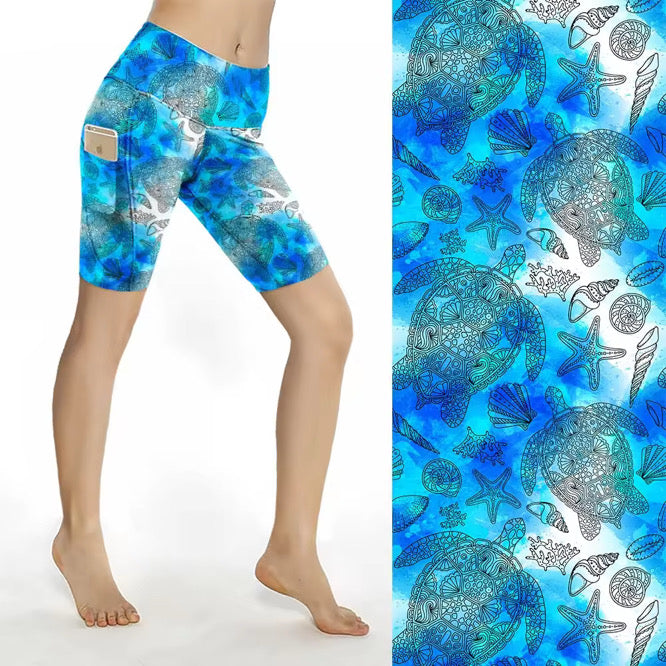 Blue & White Turtles 2 Pocket Shorts