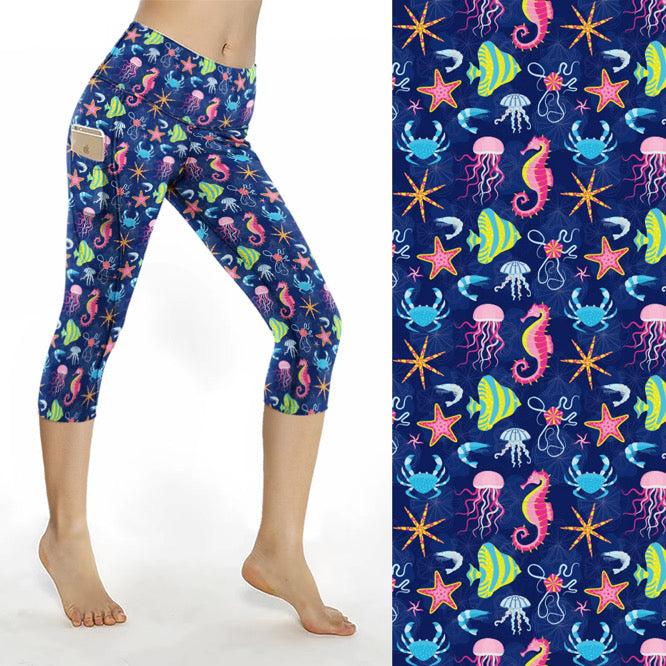 Navy Sealife 2 Pocket Leggings