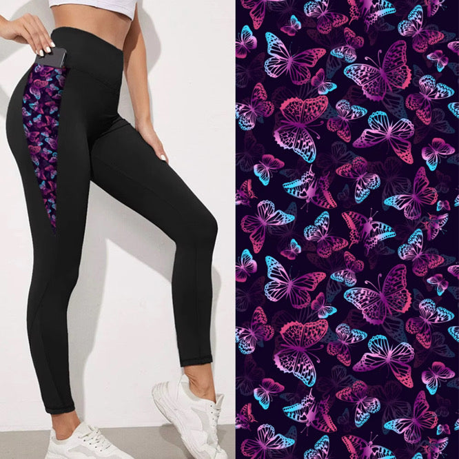 Black with butterfly pocket 2 Pocket FULL length leggings