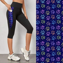 Load image into Gallery viewer, Black Leggings with Pocket Pattern - Blue Scribble